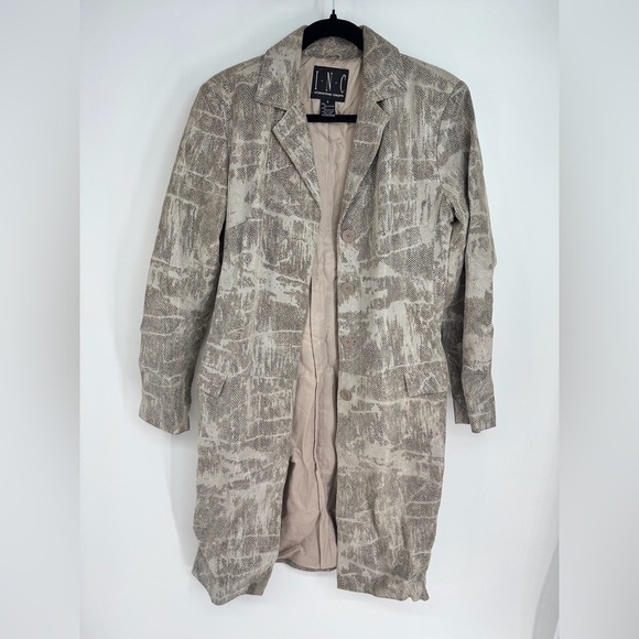 I.N.C VINTAGE 90s Y2K 100% Leather Collared Snake Skin Collared Trench Coat - Picture 1 of 4